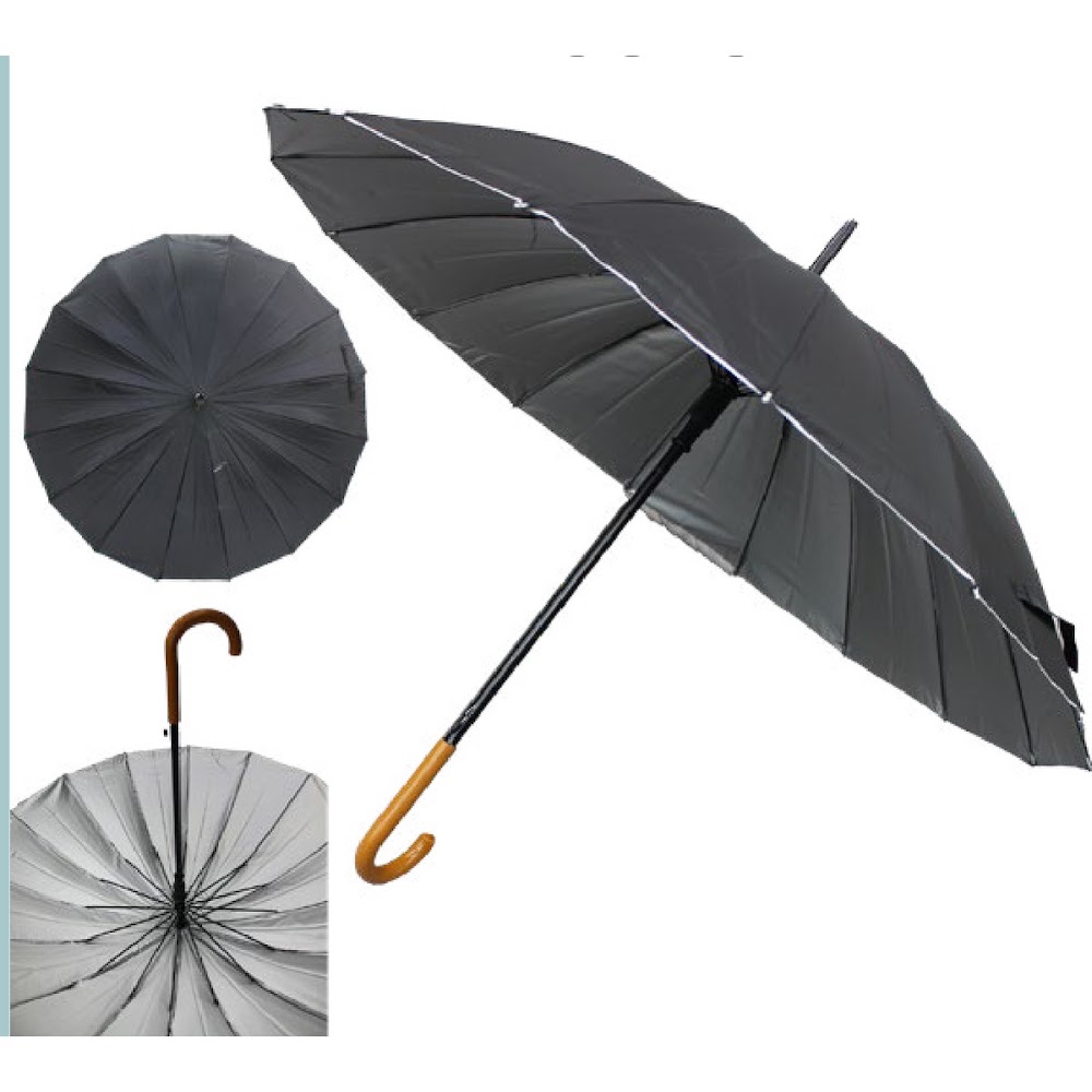 [EB-UB8864] Paraguas Mango Largo Negro 55 cm 16 Varillas Bastón Caja 60 pzas