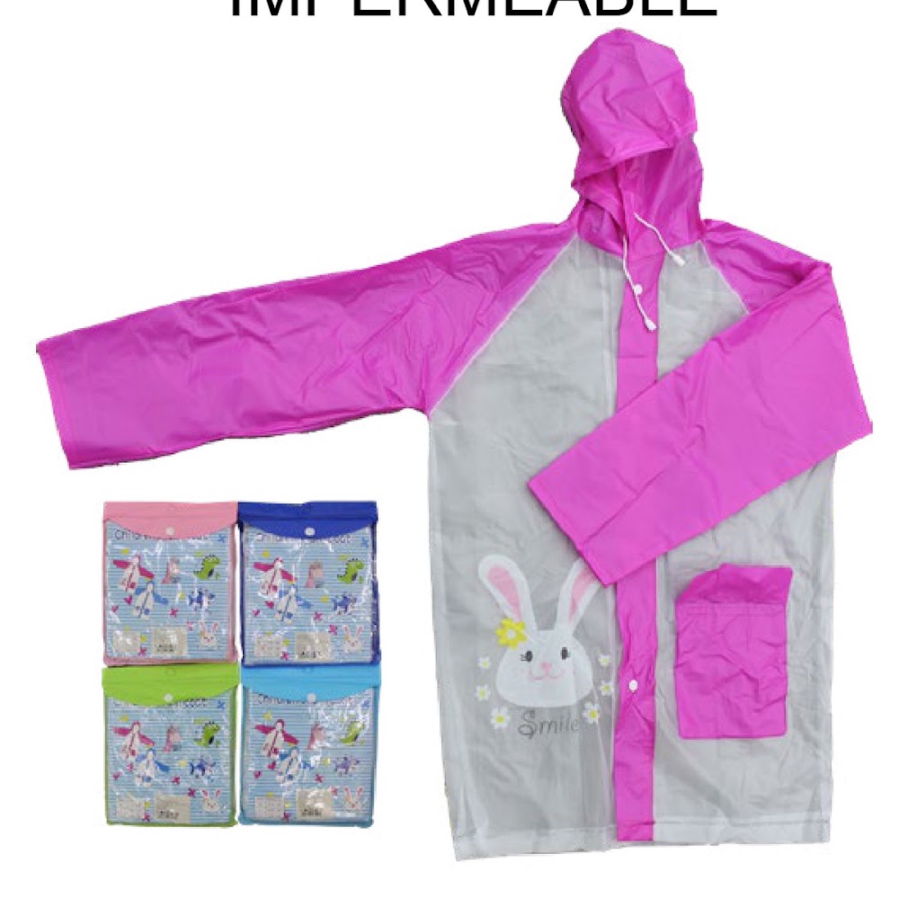 [EB-UB8783] Impermeable Infantil Estampado Tallas M L y XL con Capucha Caja 100 pzas