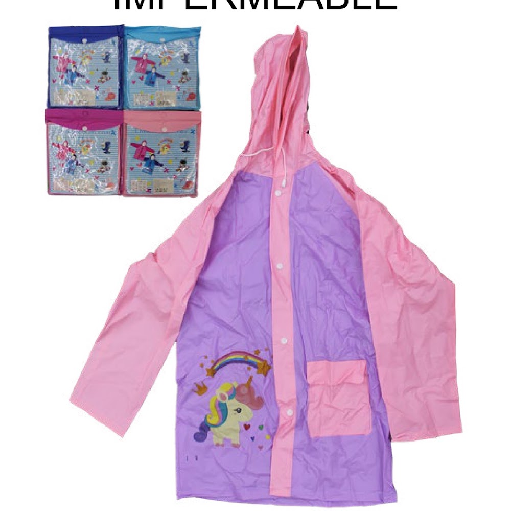 [EB-UB8784] Impermeable Infantil Bicolor Tallas M L y XL con Bolsa Caja 100 pzas