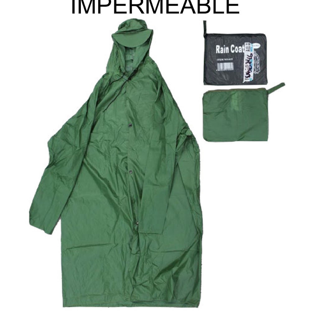 Impermeable Adulto con Botones y Cierre Unitalla Verde Caja 50 pzas