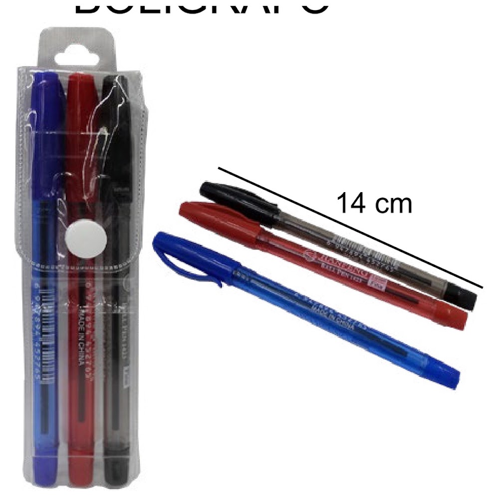 [EB-ST44658] Bolígrafo Set 3 Piezas Rojo Azul y Negro 14 cm para Escuela Caja 960 pzas