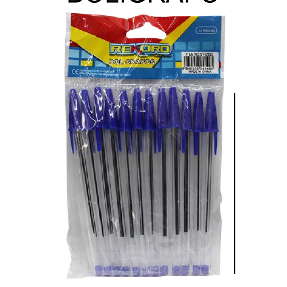 Bolígrafo Azul Paquete 12 Piezas 15 cm para Oficina Caja 300 pzas
