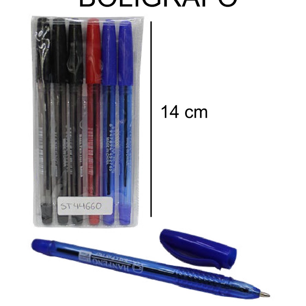 Bolígrafo Set 6 Piezas Surtido 14 cm Rojo Azul y Negro Caja 480 pzas
