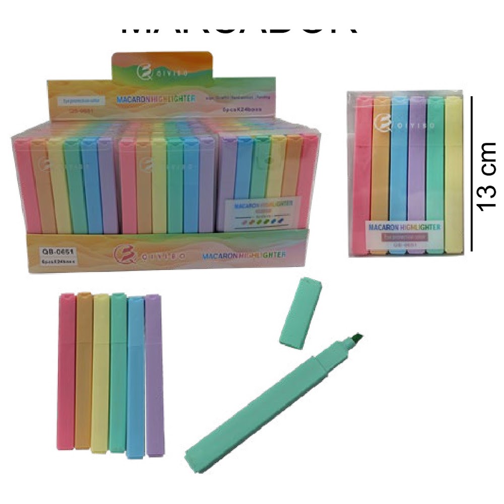[EB-ST44857] Marca Textos Color Pastel 6 Piezas 13 cm Punta Biselada Caja 480 pzas