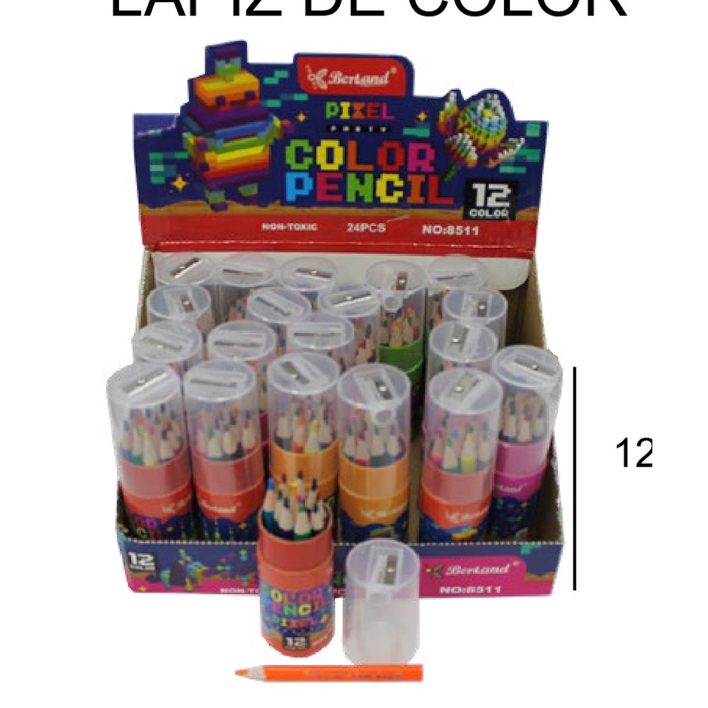 Lápiz de Color 12 Piezas 12 cm en Tubo con Sacapuntas Caja 288 pzas