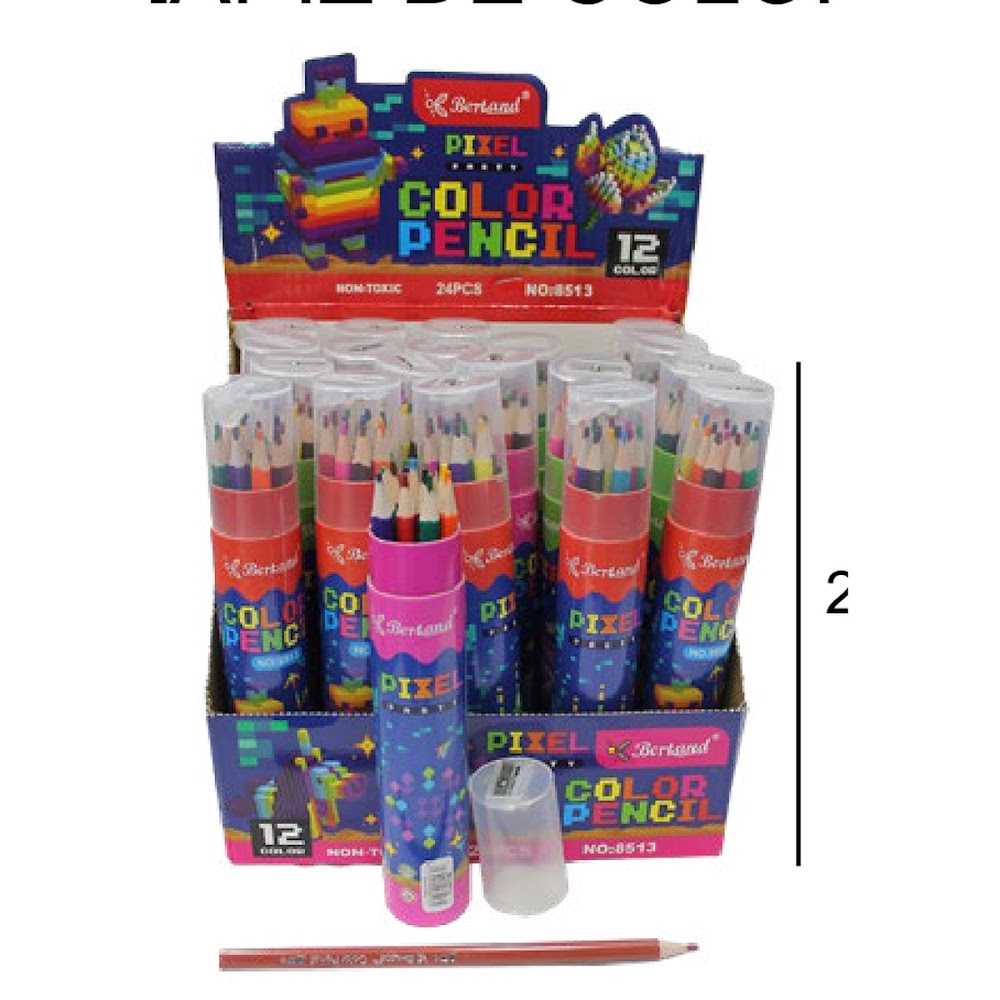 [EB-ST44860] Lápiz de Color 12 Piezas 20 cm en Tubo con Sacapuntas Caja 192 pzas