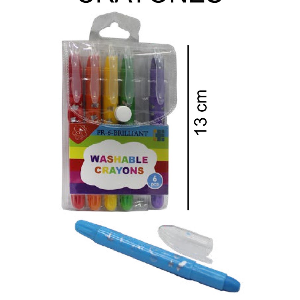 [EB-ST45109] Crayones con Glitter 6 Piezas 13 cm Lavables en Estuche Caja 288 pzas