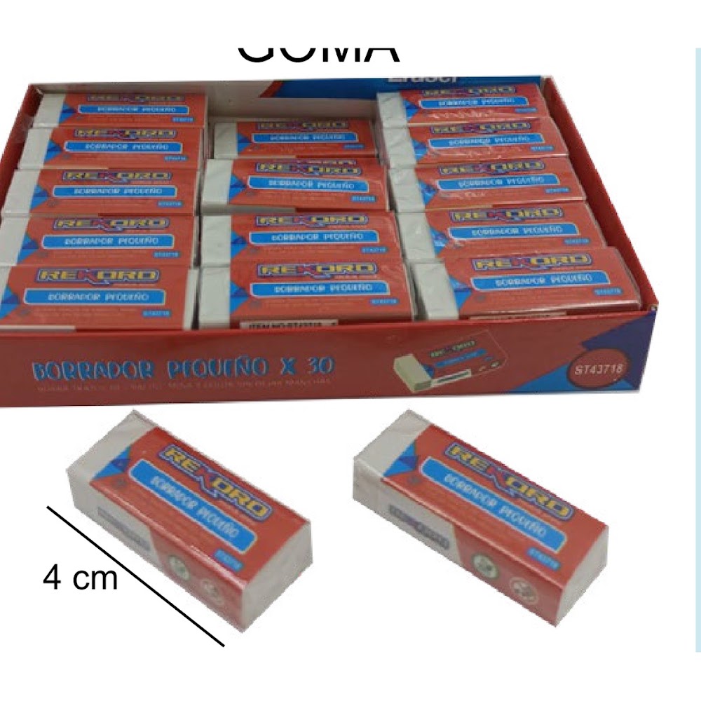 [EB-ST43718] Borrador Blanco Pequeño 30 Piezas 4 cm en Exhibidor Caja 40 pzas