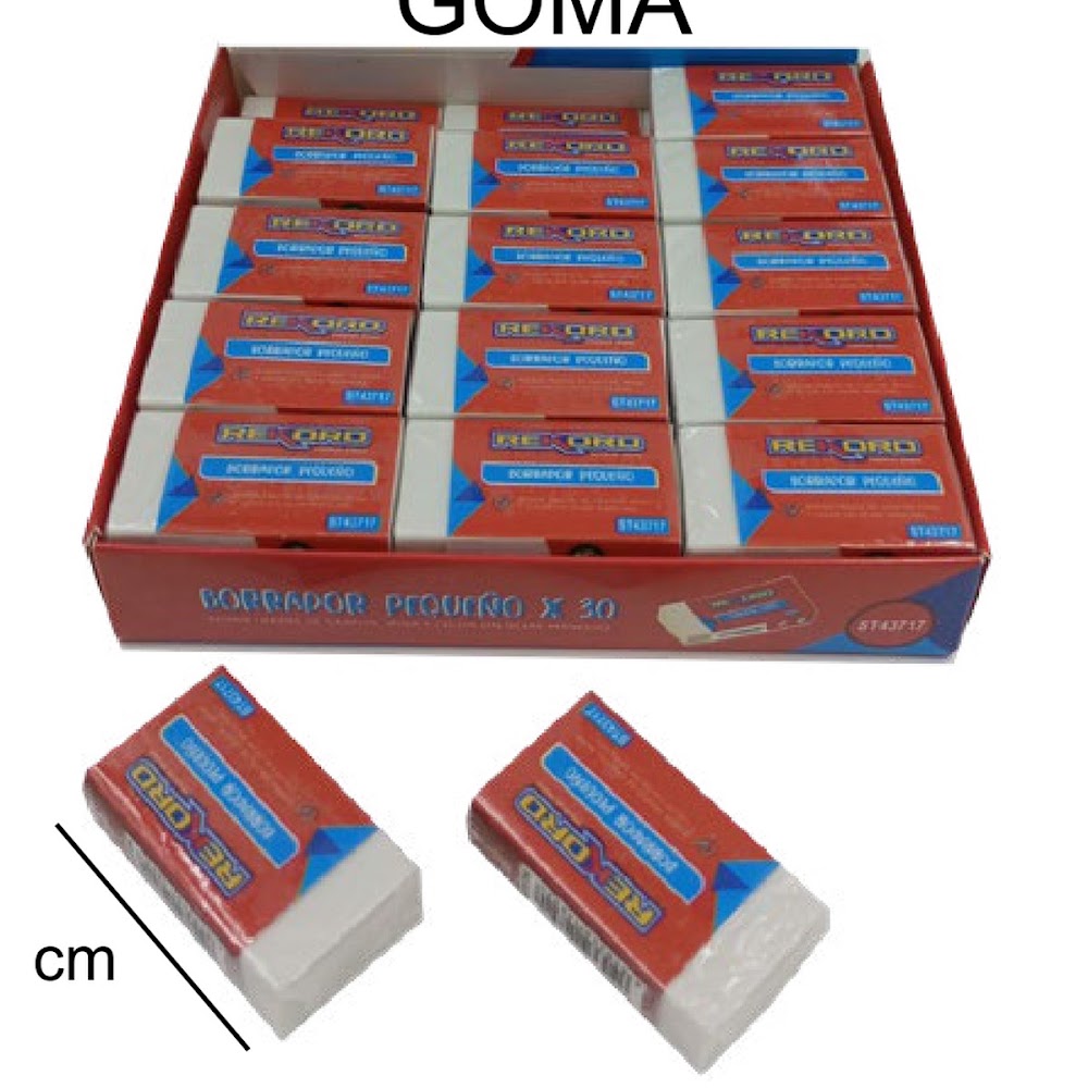 Borrador Blanco Mediano 30 Piezas 3.8 cm en Exhibidor Caja 40 pzas
