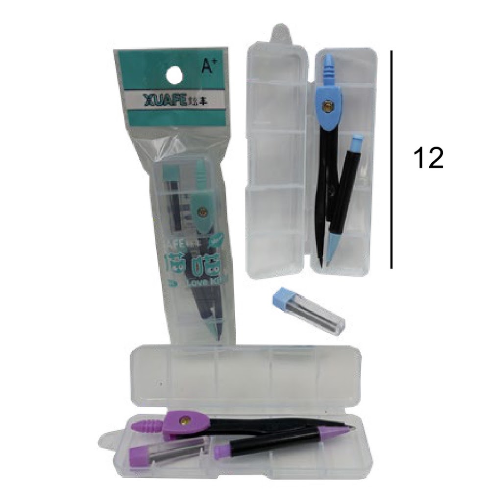 Set de Compás Escolar 12 cm en Estuche de Plástico Caja 576 pzas
