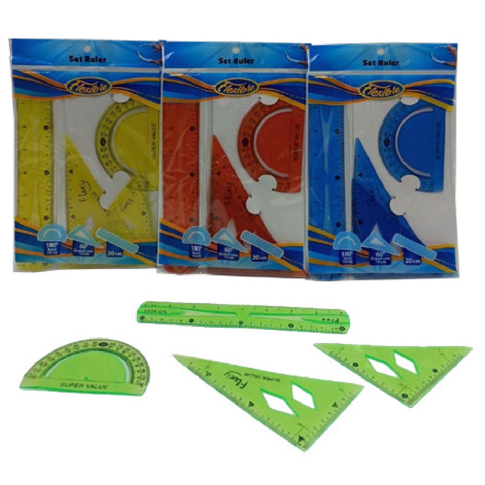 Juego de Geometría con Regla 20 cm 4 Piezas de Colores Caja 288 pzas