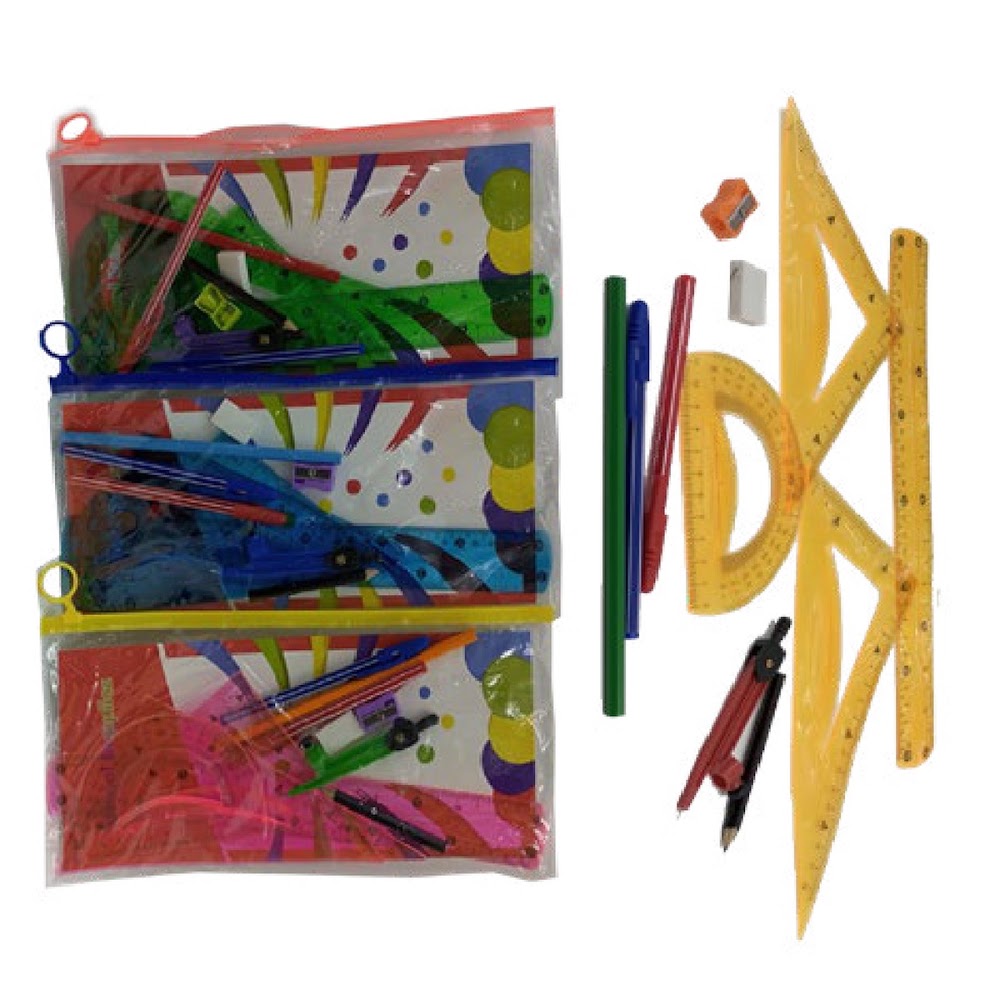Juego de Geometría con Regla Flexible 30 cm en Estuche Caja 96 pzas