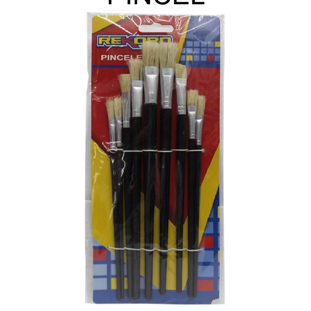 Set de Pinceles 9 Piezas Mango de Plástico Escolar Caja 400 pzas