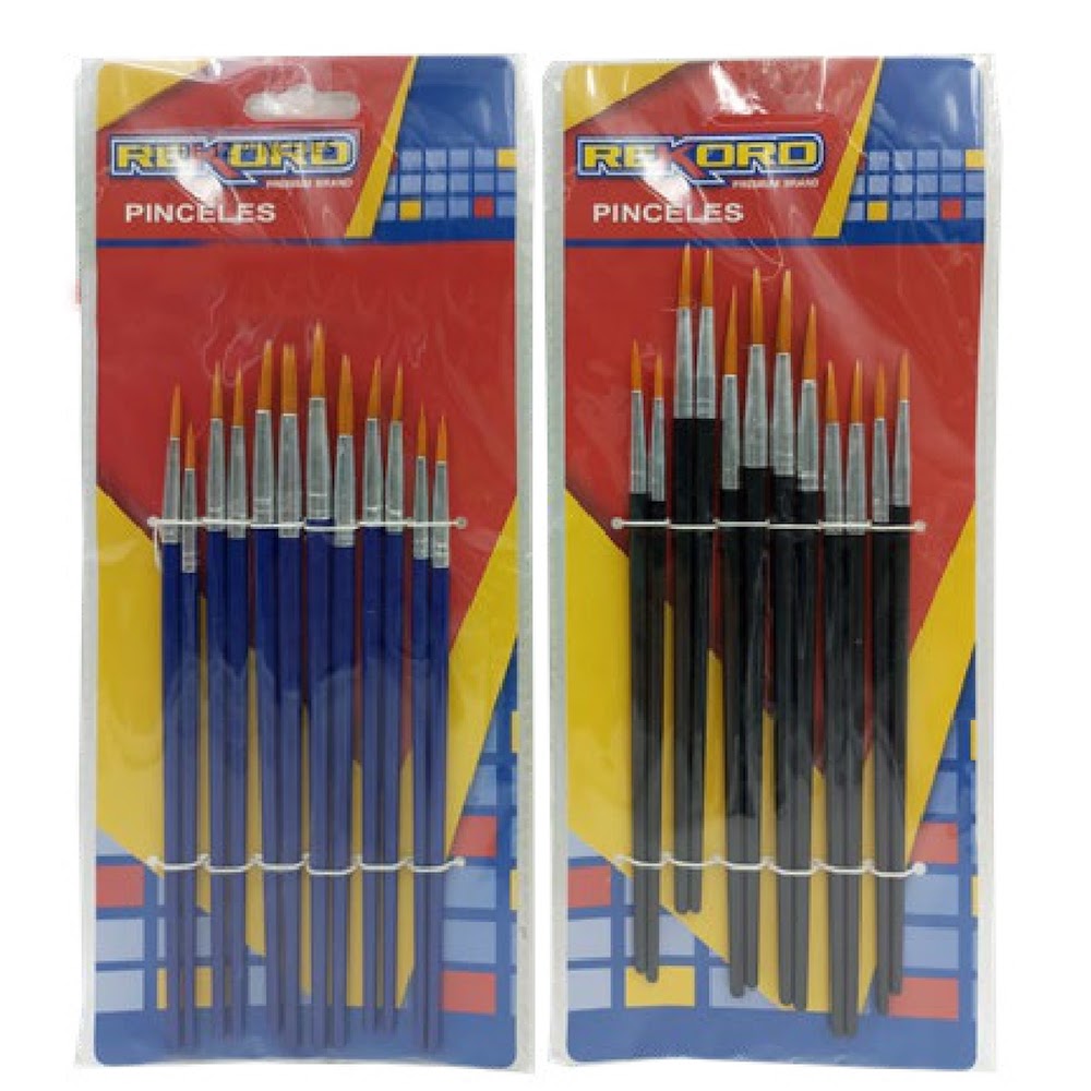 Set de Pinceles 12 Piezas Mango de Plástico Escolar Caja 400 pzas