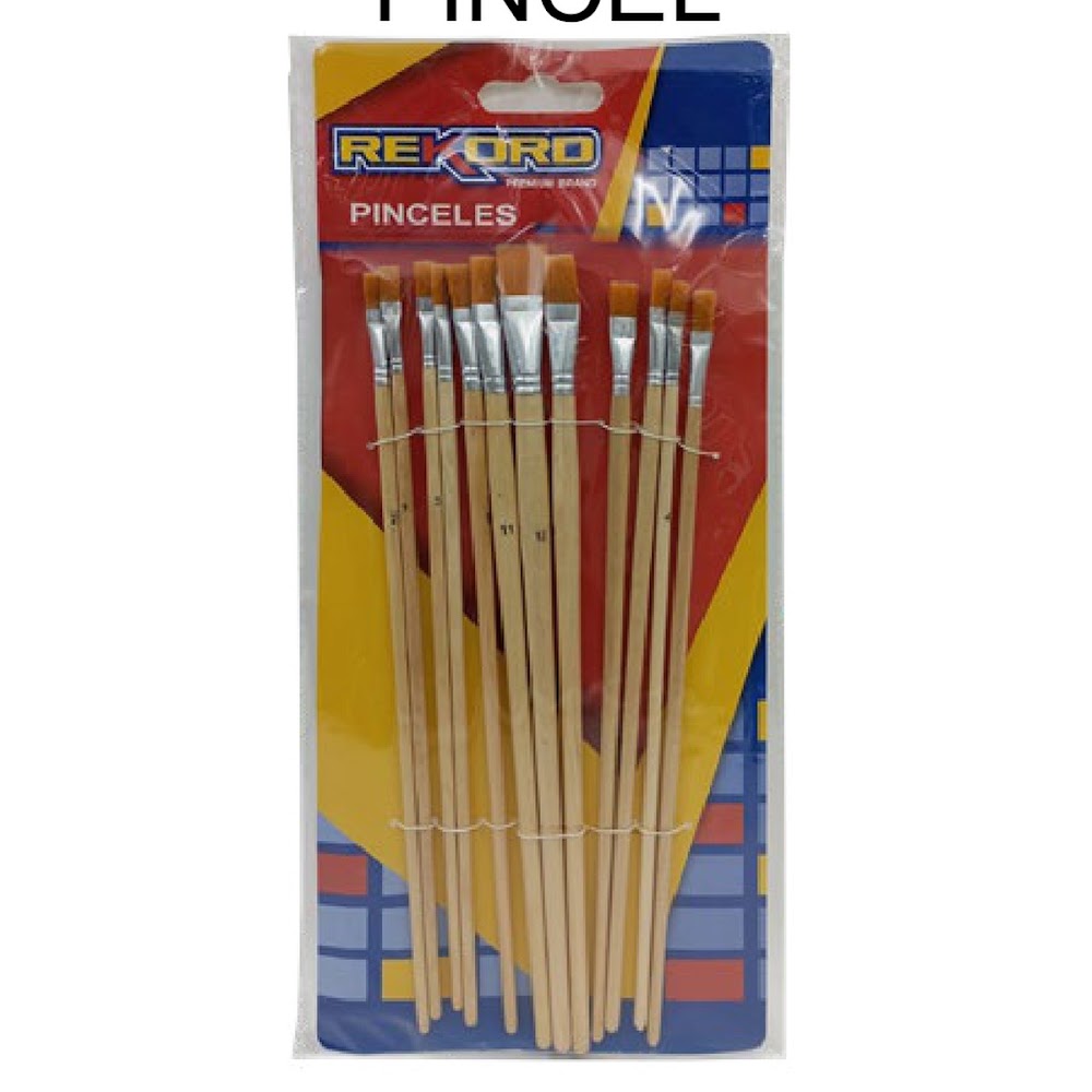 Set de Pinceles 12 Piezas Mango de Madera Punta Plana Caja 240 pzas