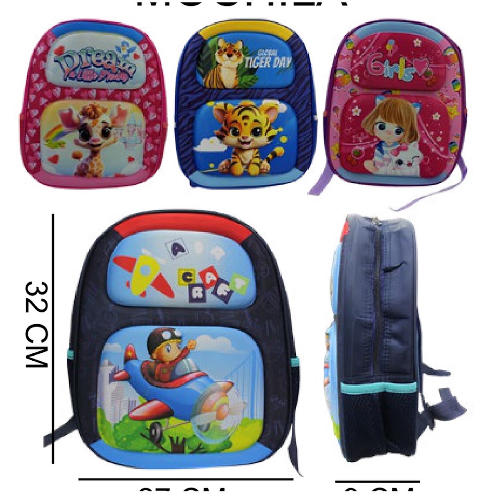 [EB-BG55948] Mochila Escolar 3D 27x32x9 cm con Bolsa Frontal Caja 100 pzas