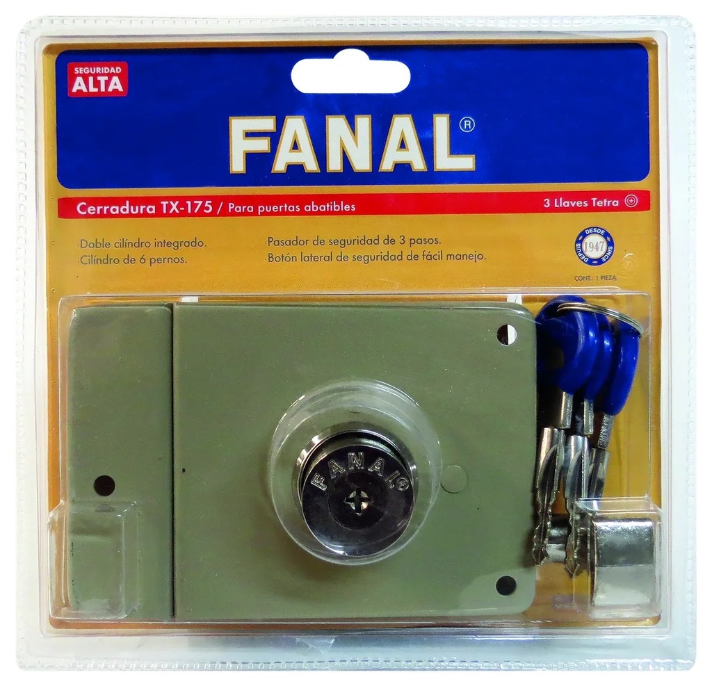 Cerradura Sobreponer Abatir Llave Tetra para Puerta Fanal