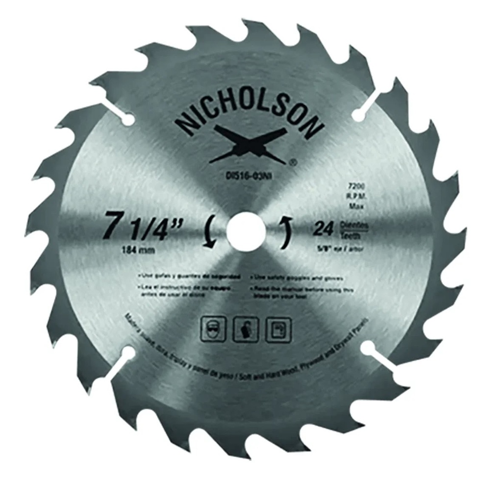 Sierra Disco Madera 7"y24Dy16 mm Carburo para Madera Nicholson