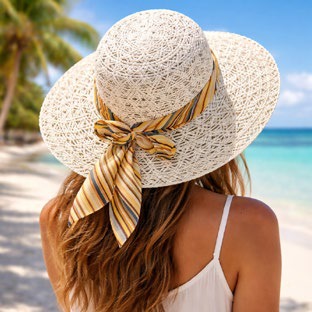Sombrero para Dama Paja con Listón Estampado Caja 240 Pz GS75853