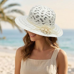 [EB-GS75855] Sombrero para Dama Paja Calado Blanco Caja 240 Pz GS75855