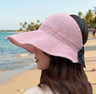Sombrero para Dama Tejido Rosa con Moño Negro Caja 240 Pz GS73855