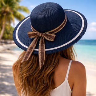 Sombrero para Dama Paja Marino con Pañuelo Caja 240 Pz GS76080