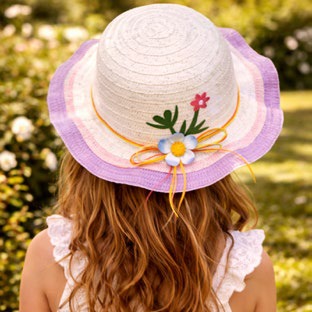Sombrero para Niña Paja Niña con Flor y Cinta Rosa Caja 240 Pz GS75849