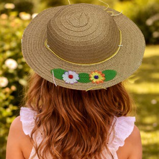 Sombrero para Niña Paja Niña con Flores Bordadas Caja 240 Pz GS75925