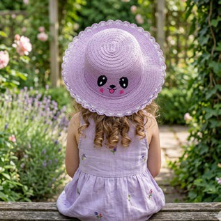 [EB-GS75927] Sombrero para Niña Paja Niña Lila con Carita Caja 240 Pz GS75927