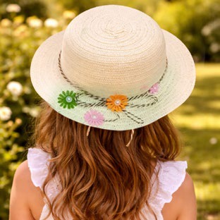 Sombrero para Niña Paja Niña Natural con Flores Caja 240 Pz GS75850