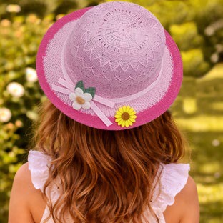 Sombrero para Niña Paja Niña Rosa con Flores Caja 240 Pz GS75994