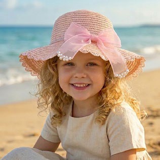 Sombrero para Niña Paja Niña con Moño Rosa Caja 240 Pz GS75889