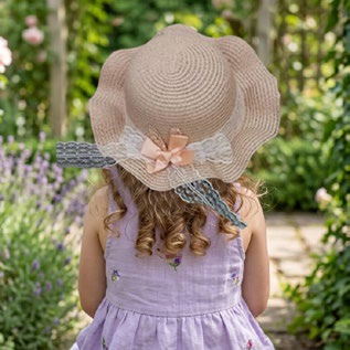 Sombrero para Niña Paja Niña con Moño y Flores Caja 240 Pz GS76056