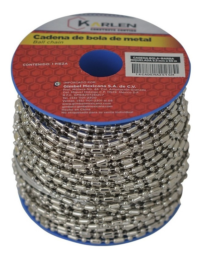 Cadena Bola-Barra Acero Inox 2.3Mmx50Mt