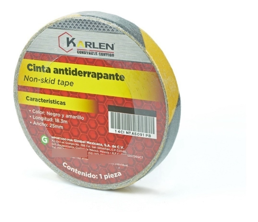 Cinta Antiderrapante De 1  X 18.3 M Negra Con Amarilla