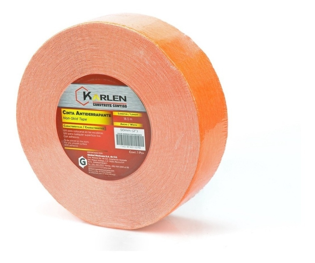 Cinta Antiderrapante 50Mmx18.3M Naranja Fosforescente