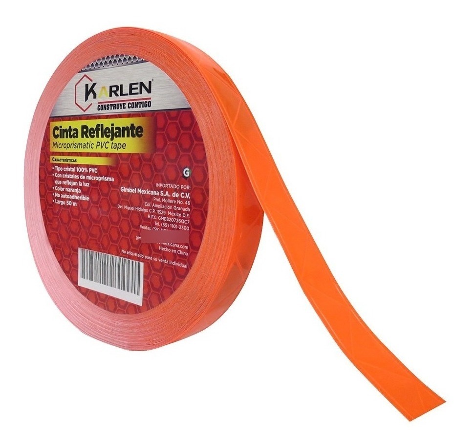 Cinta Reflejante Tipo Cristal Naranja 25Mmx50M