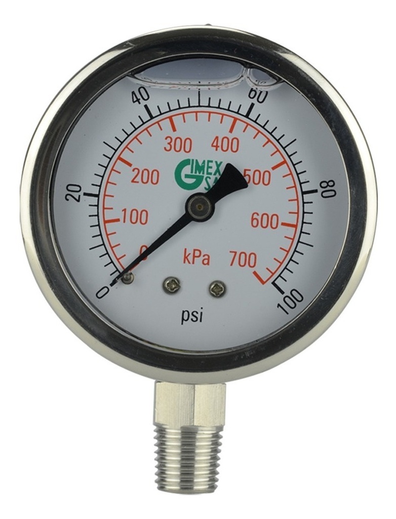Manometro Inoxidable Con Glicerina 0-100Psi 1/4  Npt