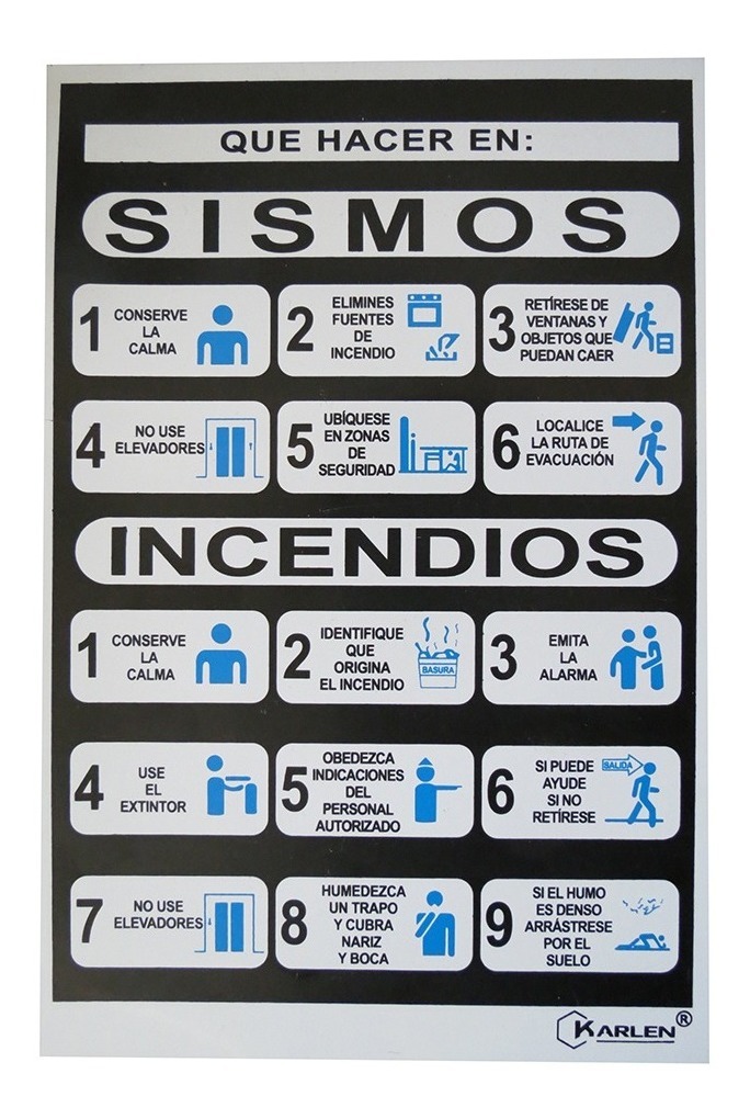 [GM-14SEGURI133KA] Placa Instrucciones Sismo/Incendio 21X30Cm