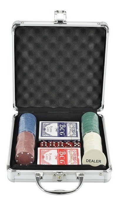 Set Poker Completo 2 Mazos 100 Fichas  Estuche 5 Dados