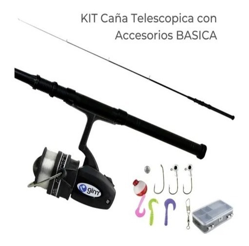 Kit Caña de Pescar Con Carrete y Accesorios Basica