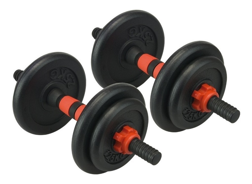 Juego de Mancuernas 15Kg Acero Recubierta de Abs 14Pzas, GIM