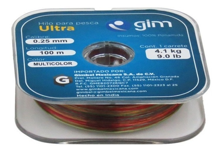 Linea De Pesca Ultra Gim 0.40Mm Resis 9Kg Var Colores 100M