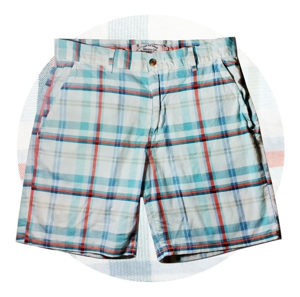 [GM-MS_BERMCUADRO_32] Bermuda Hombre Caballero Diseño Cuadros Blanco 30-36