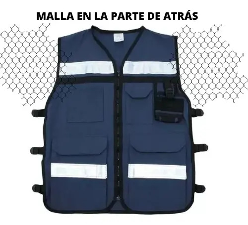 Chaleco Reflejante Malla Textil Azul Marino Con Bandas Reflectivas