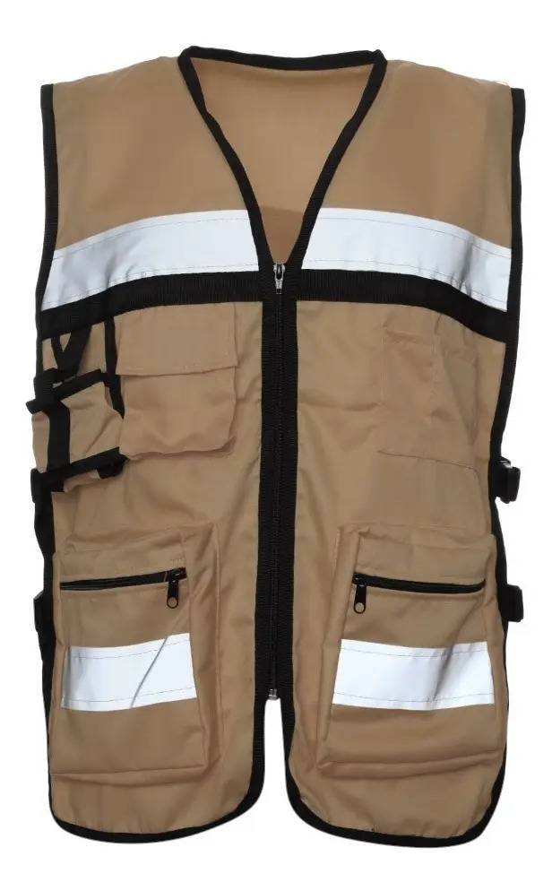 Chaleco Reflejante Malla Textil Beige Con Bandas Reflectivas