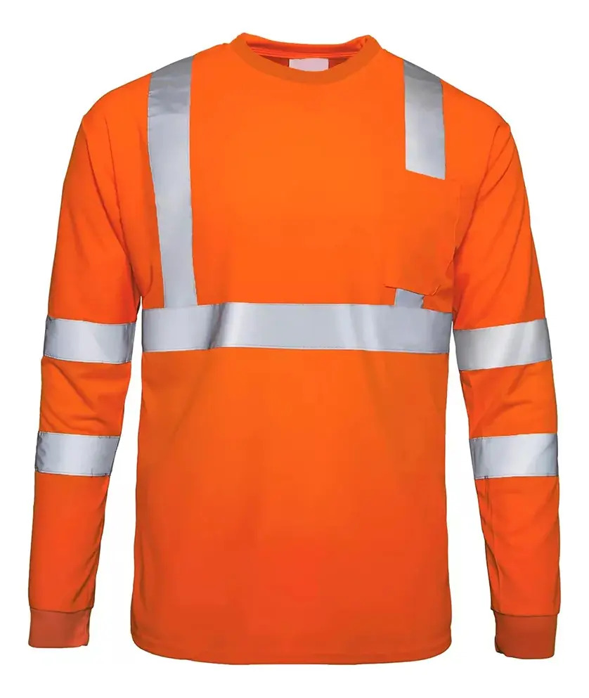 Playera Alta Visibilidad Naranja – Manga Larga – Talla Grande