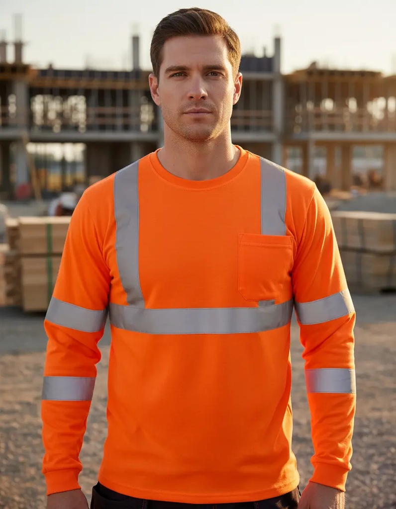 Playera Alta Visibilidad Naranja – Manga Larga – Talla Mediana
