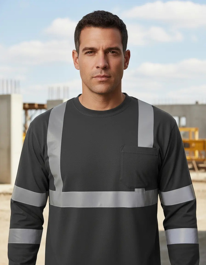 [BL-502NEGCH] Playera Alta Visibilidad Cómoda Manga Larga Reflejante Sport - Negro-s