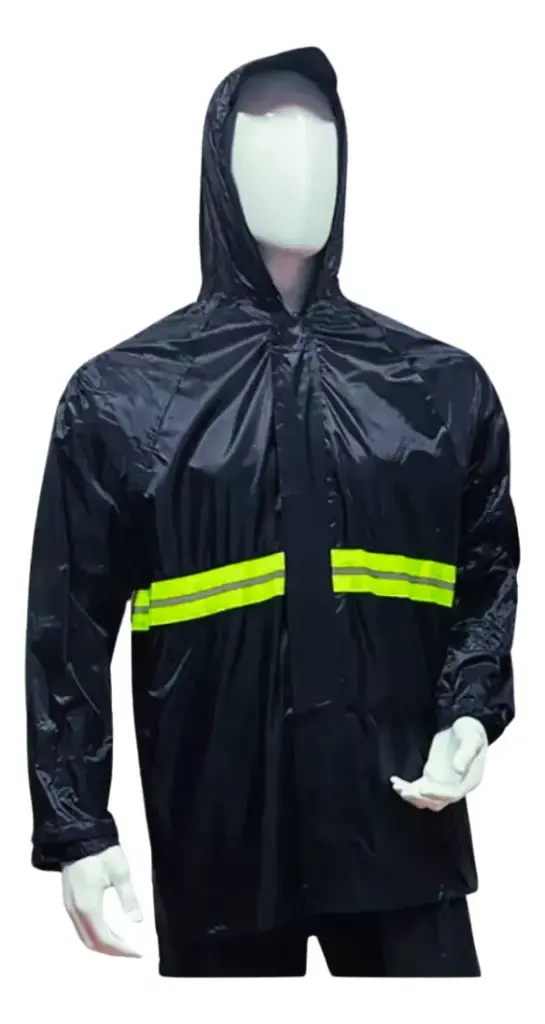 Impermeable Juego Reflejante Lluvia Viento Visibilidad Moto - Negro